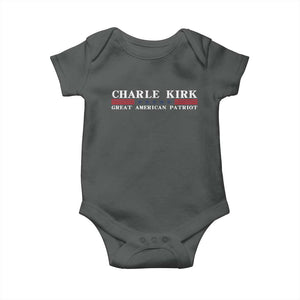 Charlie Kirk Baby Onesie Great American Patriot USA Freedom Conservative TS10 Dark Heather Print Your Wear