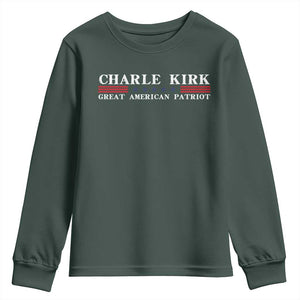 Charlie Kirk Youth Sweatshirt Great American Patriot USA Freedom Conservative TS10 Dark Forest Green Print Your Wear