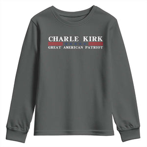 Charlie Kirk Youth Sweatshirt Great American Patriot USA Freedom Conservative TS10 Dark Heather Print Your Wear