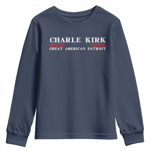 Charlie Kirk Youth Sweatshirt Great American Patriot USA Freedom Conservative TS10 Navy Print Your Wear