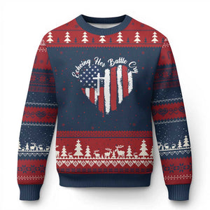 Charlie Kirk Memorial Ugly Christmas Sweater Battle Cry Erika Kirk Christian USA Flag Cross TS10 Navy Red Print Your Wear