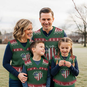 Charlie Kirk Memorial V-Neck Knit Sweater Vest Battle Cry Erika Kirk Christian USA Flag Cross TS10 Red Green Print Your Wear