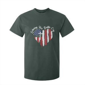 Charlie Kirk Memorial T Shirt For Kid Battle Cry Erika Kirk Christian USA Flag Cross TS10 Dark Forest Green Print Your Wear