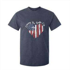 Charlie Kirk Memorial T Shirt For Kid Battle Cry Erika Kirk Christian USA Flag Cross TS10 Navy Print Your Wear