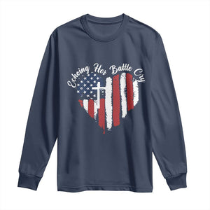 Charlie Kirk Memorial Long Sleeve Shirt Battle Cry Erika Kirk Christian USA Flag Cross TS10 Navy Print Your Wear