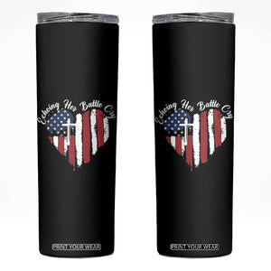 Charlie Kirk Memorial Skinny Tumbler Battle Cry Erika Kirk Christian USA Flag Cross TS10 Black Print Your Wear