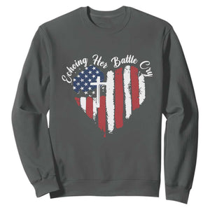 Charlie Kirk Memorial Sweatshirt Battle Cry Erika Kirk Christian USA Flag Cross TS10 Dark Heather Print Your Wear