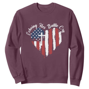 Charlie Kirk Memorial Sweatshirt Battle Cry Erika Kirk Christian USA Flag Cross TS10 Maroon Print Your Wear