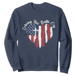 Charlie Kirk Memorial Sweatshirt Battle Cry Erika Kirk Christian USA Flag Cross TS10 Navy Print Your Wear