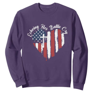 Charlie Kirk Memorial Sweatshirt Battle Cry Erika Kirk Christian USA Flag Cross TS10 Purple Print Your Wear