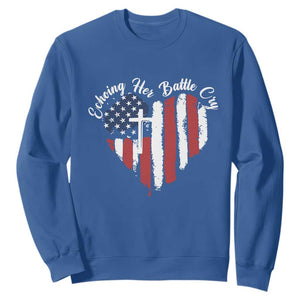 Charlie Kirk Memorial Sweatshirt Battle Cry Erika Kirk Christian USA Flag Cross TS10 Royal Blue Print Your Wear