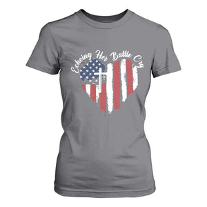 Charlie Kirk Memorial T Shirt For Women Battle Cry Erika Kirk Christian USA Flag Cross TS10 Charcoal Print Your Wear