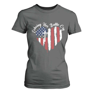 Charlie Kirk Memorial T Shirt For Women Battle Cry Erika Kirk Christian USA Flag Cross TS10 Dark Heather Print Your Wear