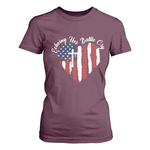 Charlie Kirk Memorial T Shirt For Women Battle Cry Erika Kirk Christian USA Flag Cross TS10 Maroon Print Your Wear