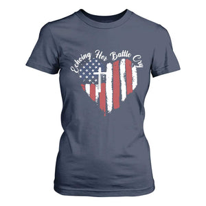 Charlie Kirk Memorial T Shirt For Women Battle Cry Erika Kirk Christian USA Flag Cross TS10 Navy Print Your Wear