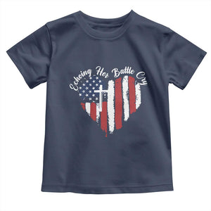Charlie Kirk Memorial Toddler T Shirt Battle Cry Erika Kirk Christian USA Flag Cross TS10 Navy Print Your Wear