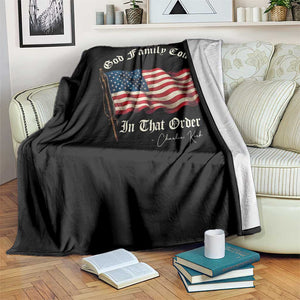 God Family Country In That Order Throw Blanket Charlie Kirk Patriotic Christian Vintage USA Flag TS10 Print Your Wear