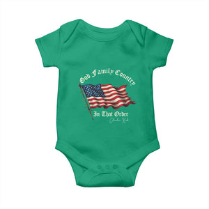 God Family Country In That Order Baby Onesie Charlie Kirk Patriotic Christian Vintage USA Flag TS10 Irish Green Print Your Wear