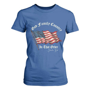 God Family Country In That Order T Shirt For Women Charlie Kirk Patriotic Christian Vintage USA Flag TS10 Royal Blue Print Your Wear