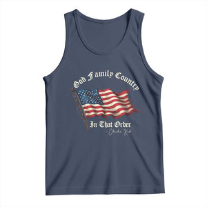God Family Country In That Order Tank Top Charlie Kirk Patriotic Christian Vintage USA Flag TS10 Navy Print Your Wear