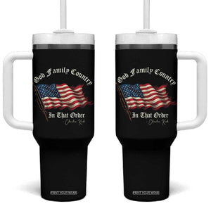 God Family Country In That Order Tumbler With Handle Charlie Kirk Patriotic Christian Vintage USA Flag TS10 One Size: 40 oz Black Print Your Wear