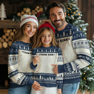 Team Kirk Ugly Christmas Sweater Last Name Funny Surname Team Kirk Family Reunion TS10 Beige Navy Print Your Wear