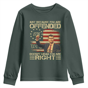 Charlie Kirk Memorial Youth Sweatshirt Freedom Commemorative USA Flag Tribute TS10 Dark Forest Green Print Your Wear