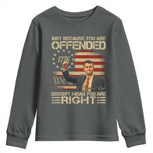 Charlie Kirk Memorial Youth Sweatshirt Freedom Commemorative USA Flag Tribute TS10 Dark Heather Print Your Wear