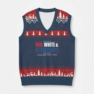 Red White Blueberries V-Neck Knit Sweater Vest Charlie Kirk Inspired Patriotic Memorial Freedom TS10 Navy Red Print Your Wear