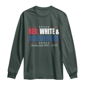 Red White Blueberries Long Sleeve Shirt Charlie Kirk Inspired Patriotic Memorial Freedom TS10 Dark Forest Green Print Your Wear