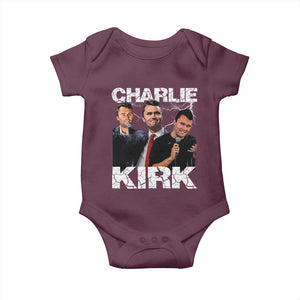 Charlie Kirk Baby Onesie Freedom Speech A True Patriot Tribute Bootleg TS10 Maroon Print Your Wear
