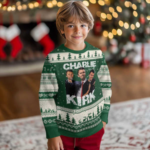 Charlie Kirk Ugly Christmas Sweater Freedom Speech A True Patriot Tribute Bootleg TS10 Forest Green Beige Print Your Wear