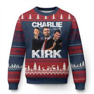 Charlie Kirk Ugly Christmas Sweater Freedom Speech A True Patriot Tribute Bootleg TS10 Navy Red Print Your Wear