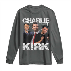 Charlie Kirk Long Sleeve Shirt Freedom Speech A True Patriot Tribute Bootleg TS10 Dark Heather Print Your Wear