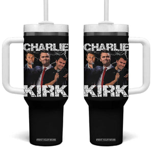 Charlie Kirk Tumbler With Handle Freedom Speech A True Patriot Tribute Bootleg TS10 One Size: 40 oz Black Print Your Wear