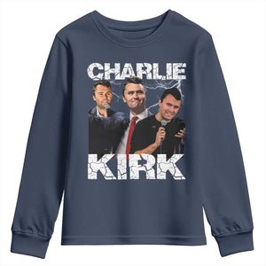 Charlie Kirk Youth Sweatshirt Freedom Speech A True Patriot Tribute Bootleg TS10 Navy Print Your Wear