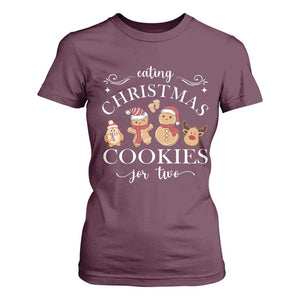 Christmas Pregnancy Announcement T Shirt For Women Eating Xmas Cookies For Two Maternity Gift TS10 Maroon Print Your Wear