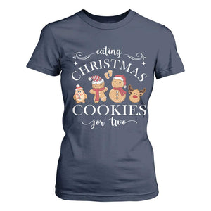 Christmas Pregnancy Announcement T Shirt For Women Eating Xmas Cookies For Two Maternity Gift TS10 Navy Print Your Wear