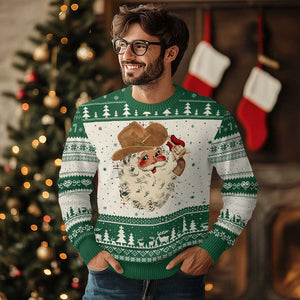 Cowboy Ugly Christmas Sweater Santa Claus Merry Xmas Vintage 90s Western Country TS10 Green Print Your Wear