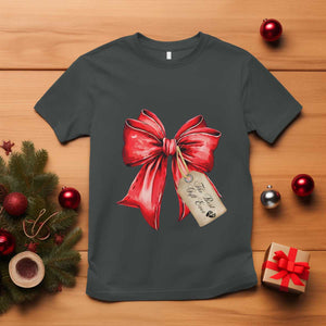 Christmas Pregnancy Announcement T Shirt Coquette Bow Xmas Maternity Gift TS10 Dark Heather Print Your Wear