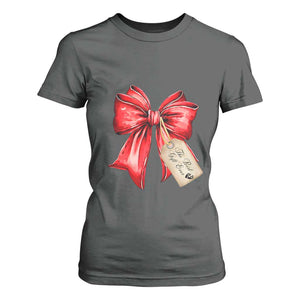 Christmas Pregnancy Announcement T Shirt For Women Coquette Bow Xmas Maternity Gift TS10 Dark Heather Print Your Wear