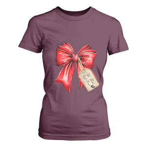 Christmas Pregnancy Announcement T Shirt For Women Coquette Bow Xmas Maternity Gift TS10 Maroon Print Your Wear