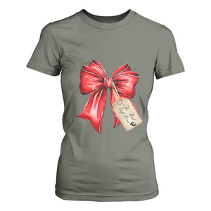 Christmas Pregnancy Announcement T Shirt For Women Coquette Bow Xmas Maternity Gift TS10 Military Green Print Your Wear