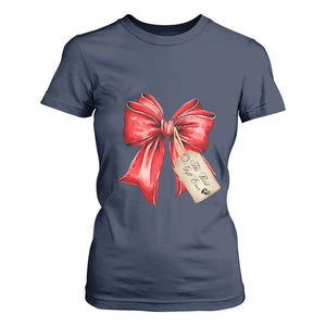 Christmas Pregnancy Announcement T Shirt For Women Coquette Bow Xmas Maternity Gift TS10 Navy Print Your Wear