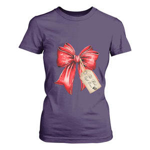 Christmas Pregnancy Announcement T Shirt For Women Coquette Bow Xmas Maternity Gift TS10 Purple Print Your Wear
