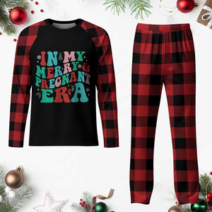 Pregnancy Announcement Plaid Pajama Set Merry & Pregnant Era Cute Groovy Christmas Holiday Xmas TS10 Buffalo Plaid Print Your Wear