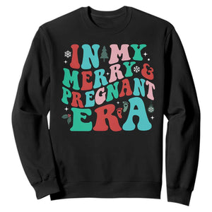Christmas Pregnancy Announcement Sweatshirt Merry & Pregnant Era Cute Groovy Christmas Holiday Xmas TS10 Black Print Your Wear