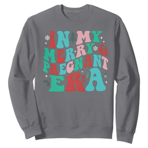 Christmas Pregnancy Announcement Sweatshirt Merry & Pregnant Era Cute Groovy Christmas Holiday Xmas TS10 Charcoal Print Your Wear