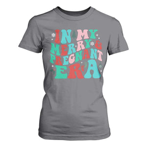 Christmas Pregnancy Announcement T Shirt For Women Merry & Pregnant Era Cute Groovy Christmas Holiday Xmas TS10 Charcoal Print Your Wear
