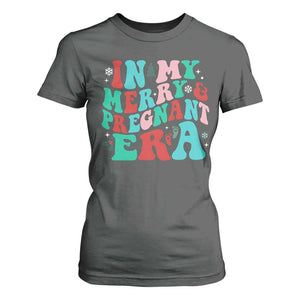 Christmas Pregnancy Announcement T Shirt For Women Merry & Pregnant Era Cute Groovy Christmas Holiday Xmas TS10 Dark Heather Print Your Wear